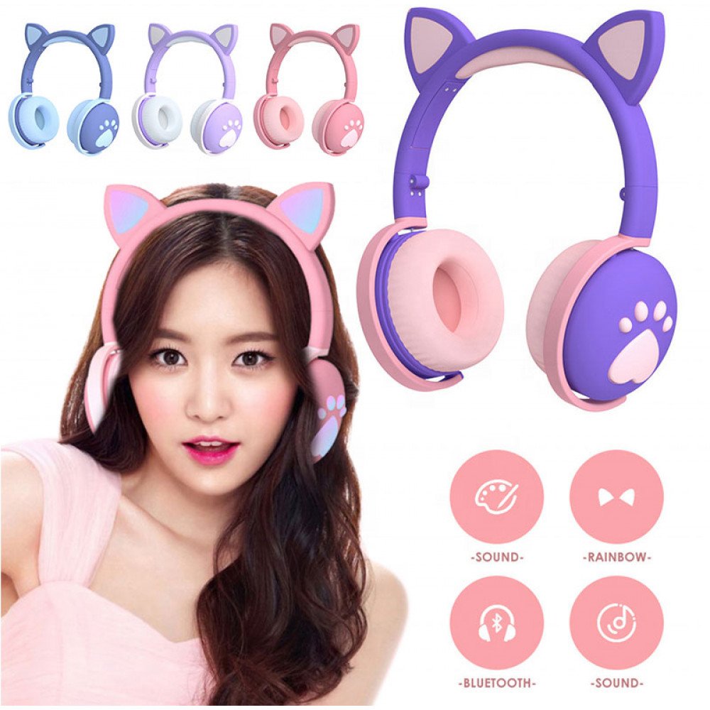 Wholesale Cat Ear and Paw LED Bluetooth Headphone Headset with Built in